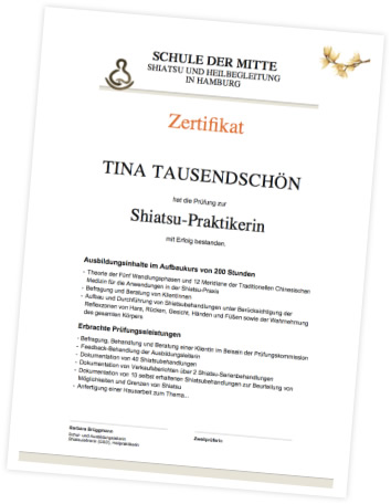 Zertifikat Shiatsu Aufbaukurs