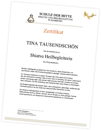 Zertifikat Shiatsu Heilbegleiterin